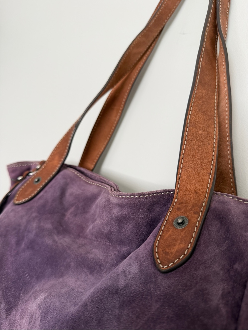 Lauren Ralph Lauren Putnam Signature Violet Purple Suede Leather Tote Bag Crest - Picture 8 of 16